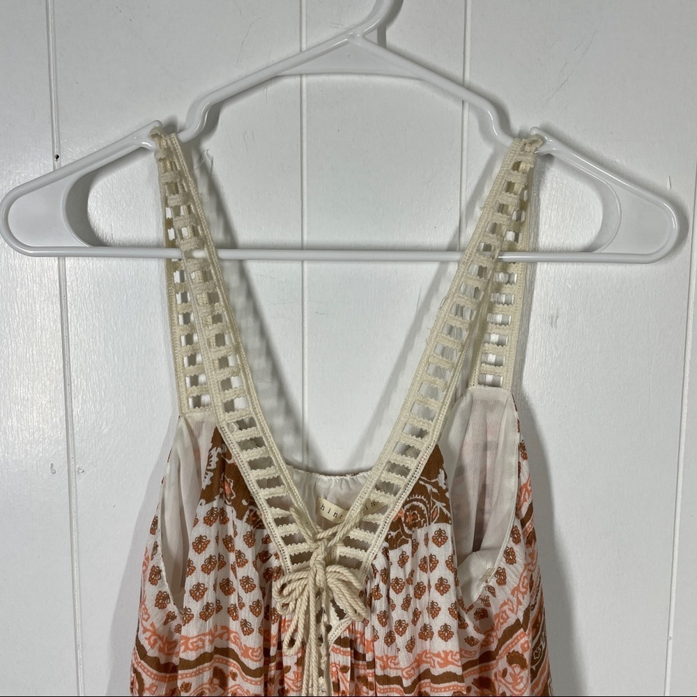 Hint of Mint Boho Brown and Cream Sleeveless Crochet Festival Midi Dress Medium - Picture 6 of 7